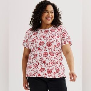 NWOT CROFT & BARROW The Classic Tee Red White Floral 100% Cotton 1X